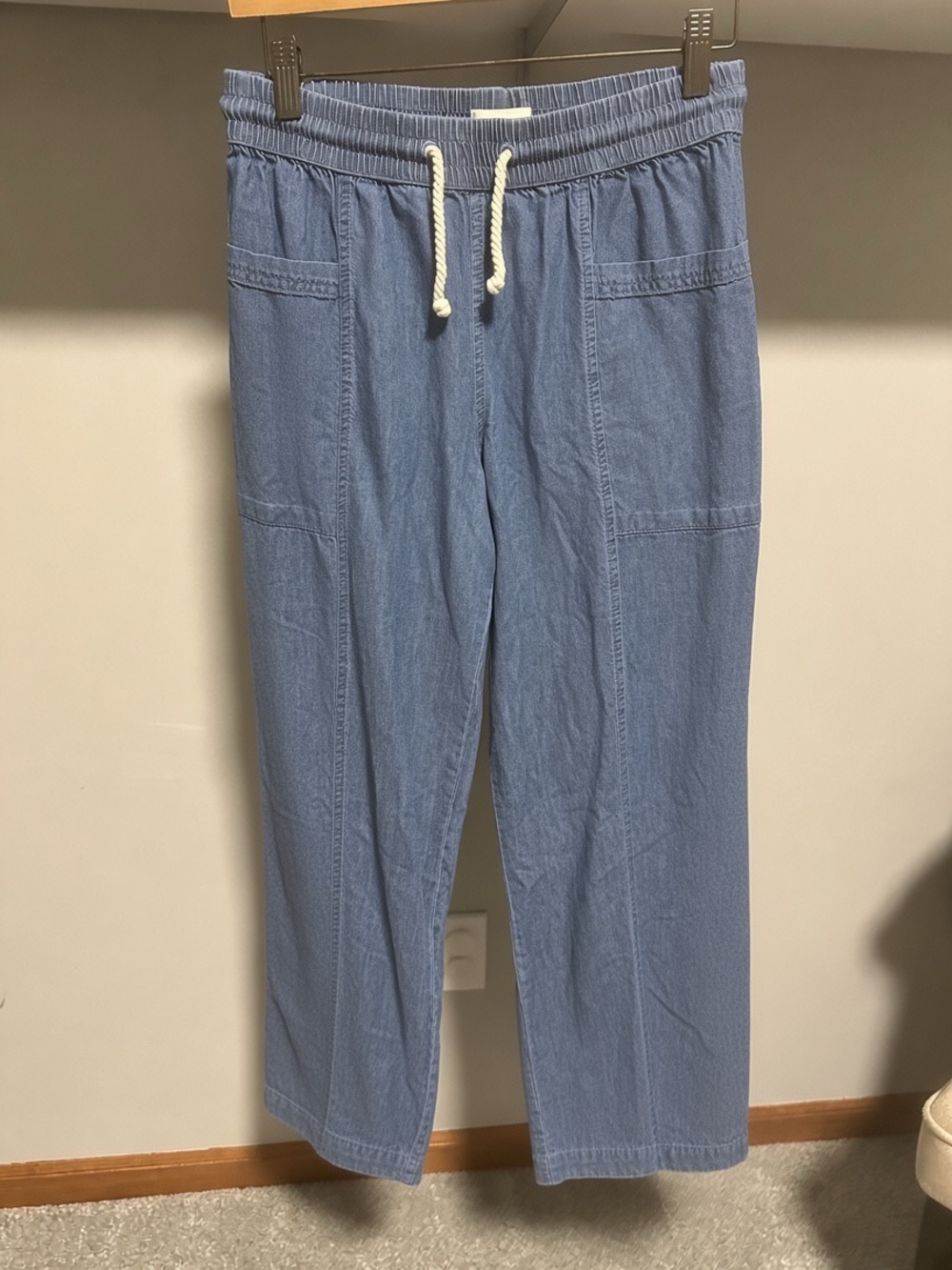 Women’s Pact Organic Cotton Lightweight Cropped Drawstring Pants Blue Size S EUC